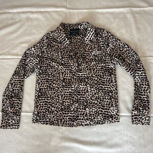 Kittenish Leopard Print Blouse in Black and Cream